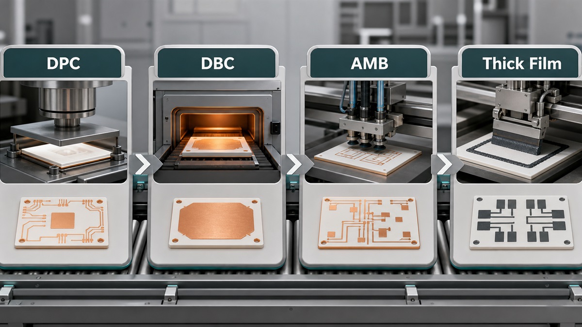 DPC DBC AMB and thick film ceramic substrate manufacturing process options