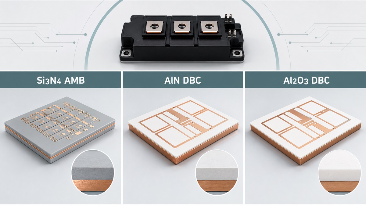 Si3N4 AMB AlN DBC and Al2O3 DBC substrate comparison for SiC power modules