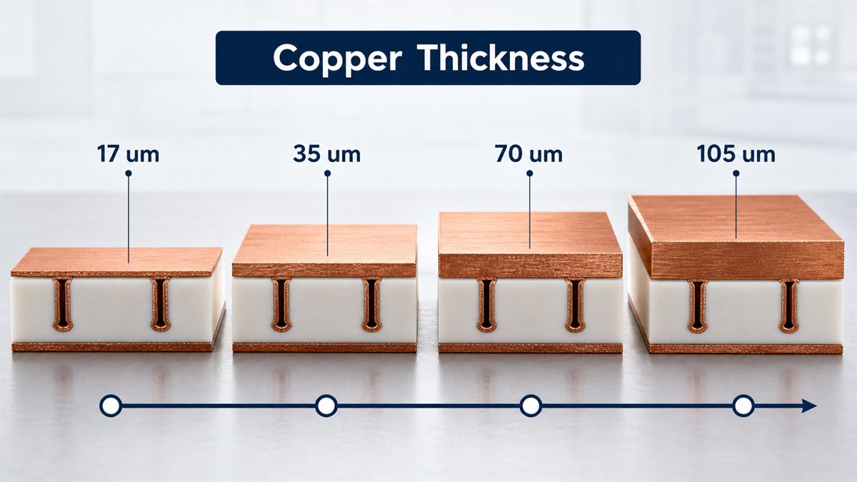 Ceramic PCB copper thickness conversion from 17 micrometers to 105 micrometers