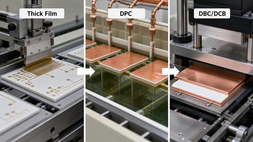 Alumina substrate metallization options for thick film DPC and DBC ceramic PCB