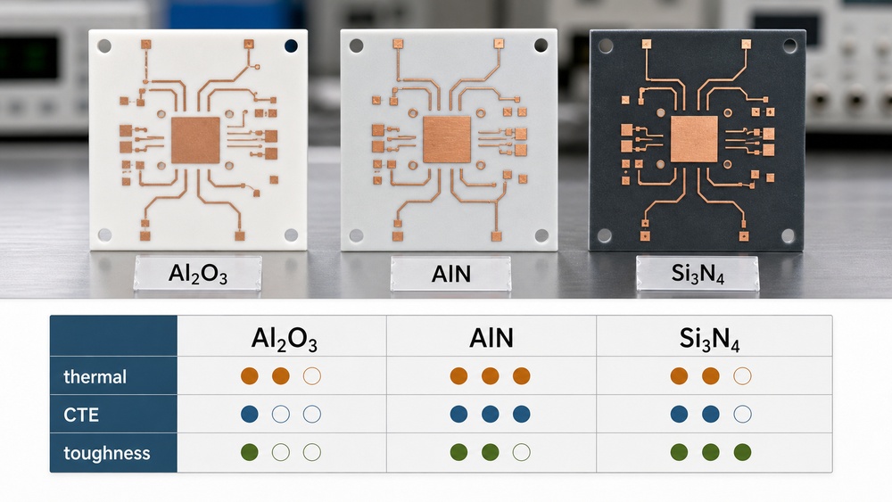 Al2O3 AlN and Si3N4 ceramic PCB material comparison for thermal cycling