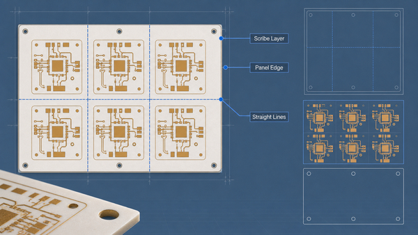 ceramic PCB drawing layer showing scribe lines and panel edges