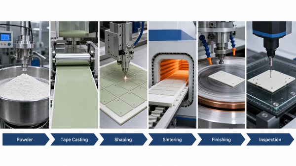Ceramic substrate manufacturing process from powder and tape casting to inspection