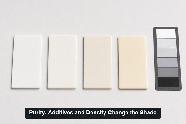White to ivory color variation among alumina ceramic purity grades