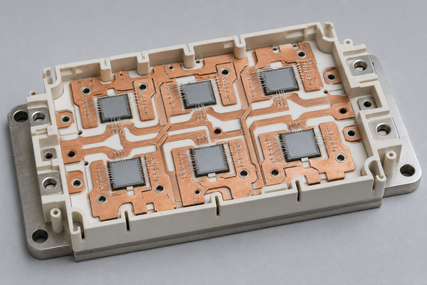 IGBT dies on a copper metallized ceramic substrate