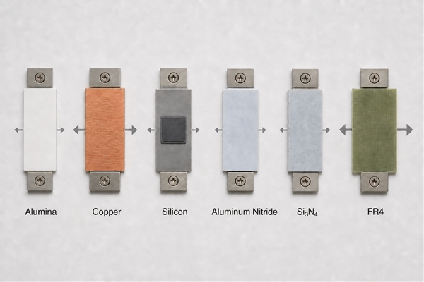 Thermal expansion comparison of alumina, copper, silicon, aluminum nitride, silicon nitride and FR4