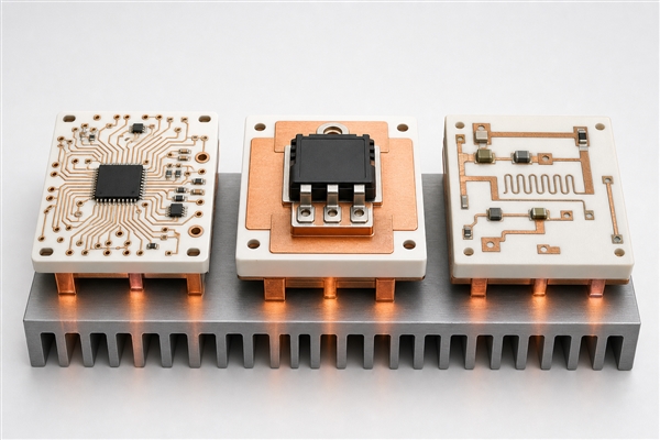 Heat flow through DPC DBC and thick-film alumina ceramic PCBs