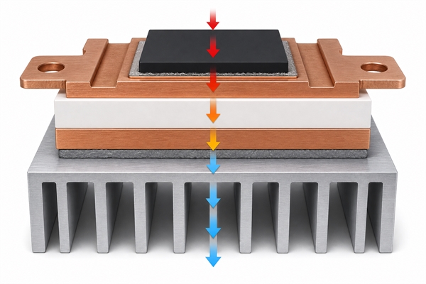 Complete heat path through a power device copper ceramic substrate and heat sink