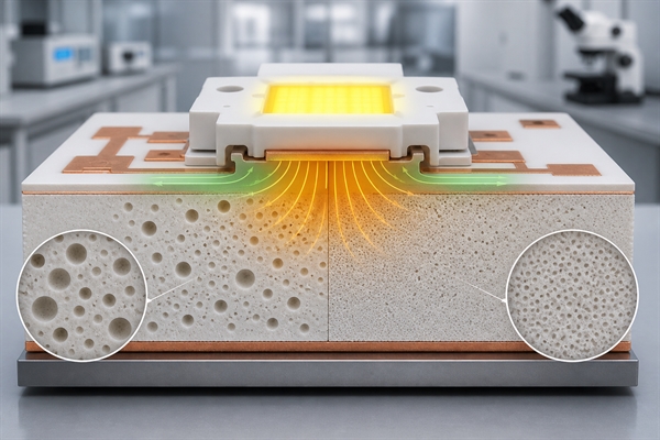 Alumina density effects on ceramic PCB mass porosity heat flow and metallization