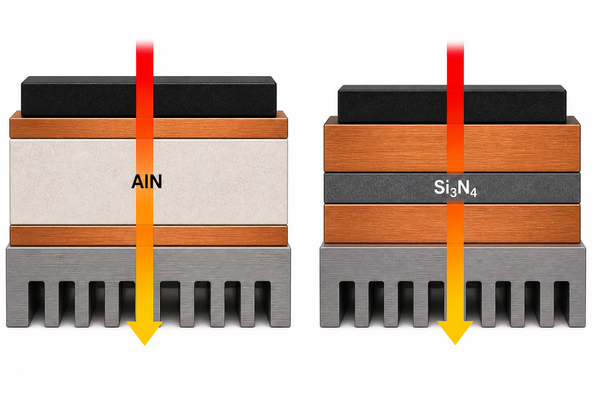 AlN and Si3N4 substrate thickness and heat path