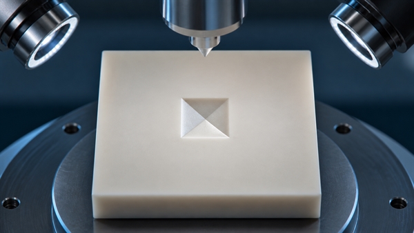 Vickers diamond indentation test on a polished ceramic substrate