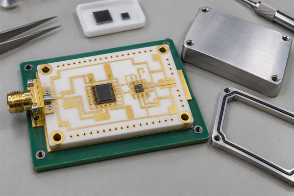 Ceramic PCB substrate used as a package base for RF and semiconductor assembly