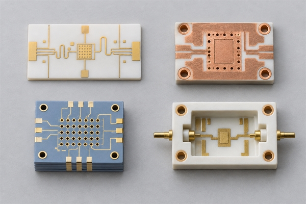 Thin film DPC LTCC and HTCC ceramic interposer process examples