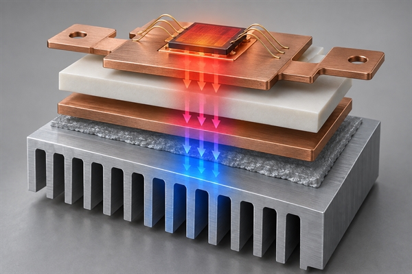 Thermal path through a power module, ceramic substrate and heat sink