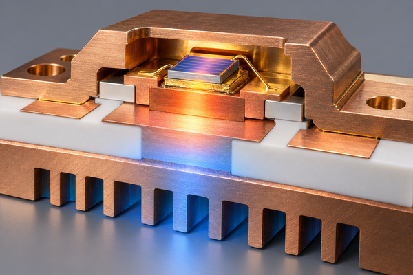 Heat path through a DPC ceramic PCB under a laser diode