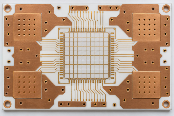 Signal, ground and thermal paths on a DPC detector substrate
