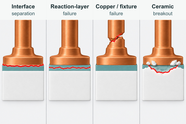 Interface, reaction-layer, copper, and ceramic fracture modes