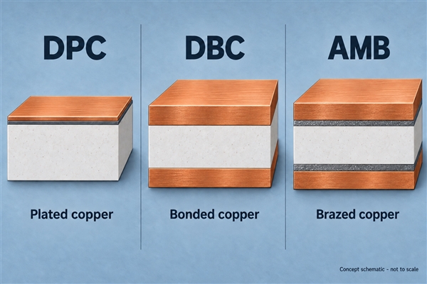 DPC, DBC and AMB ceramic copper bonding layers - schematic not to scale