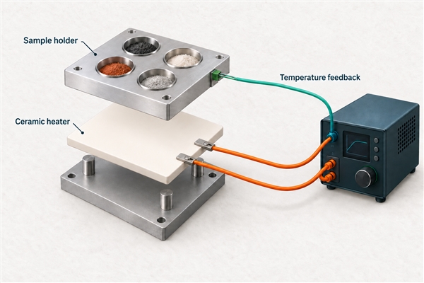 Conceptual ceramic heater assembly and temperature feedback for laboratory instruments