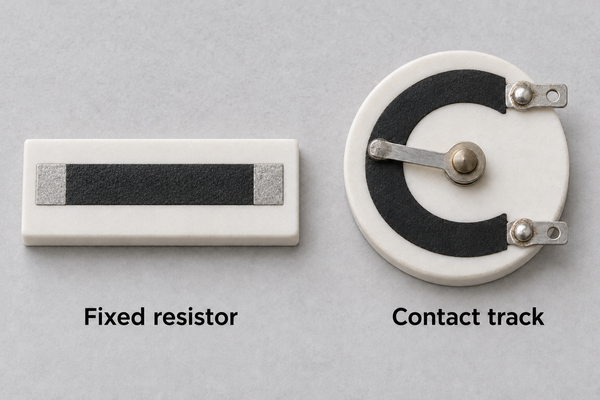 Conceptual fixed printed resistor and moving-contact resistive track